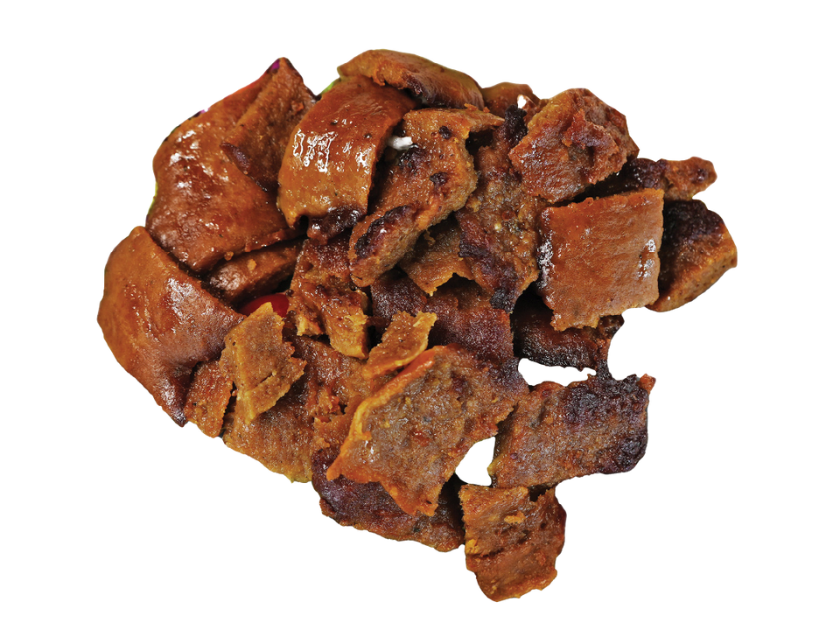 Portion of sliced beef and lamb gyro
